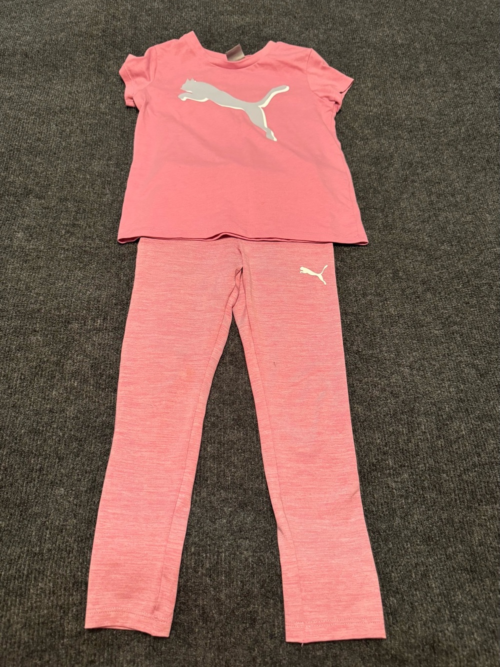 Puma Girls 2pc Active Set - Pink Graphic Logo Tee & Heathered Leggings Size 6